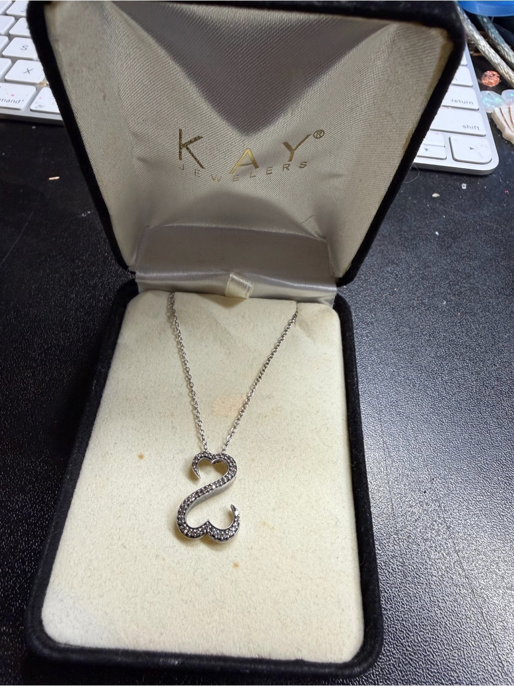 Kay Jewelers Silver Pave Heart-and-Swirl Pendant Necklace
